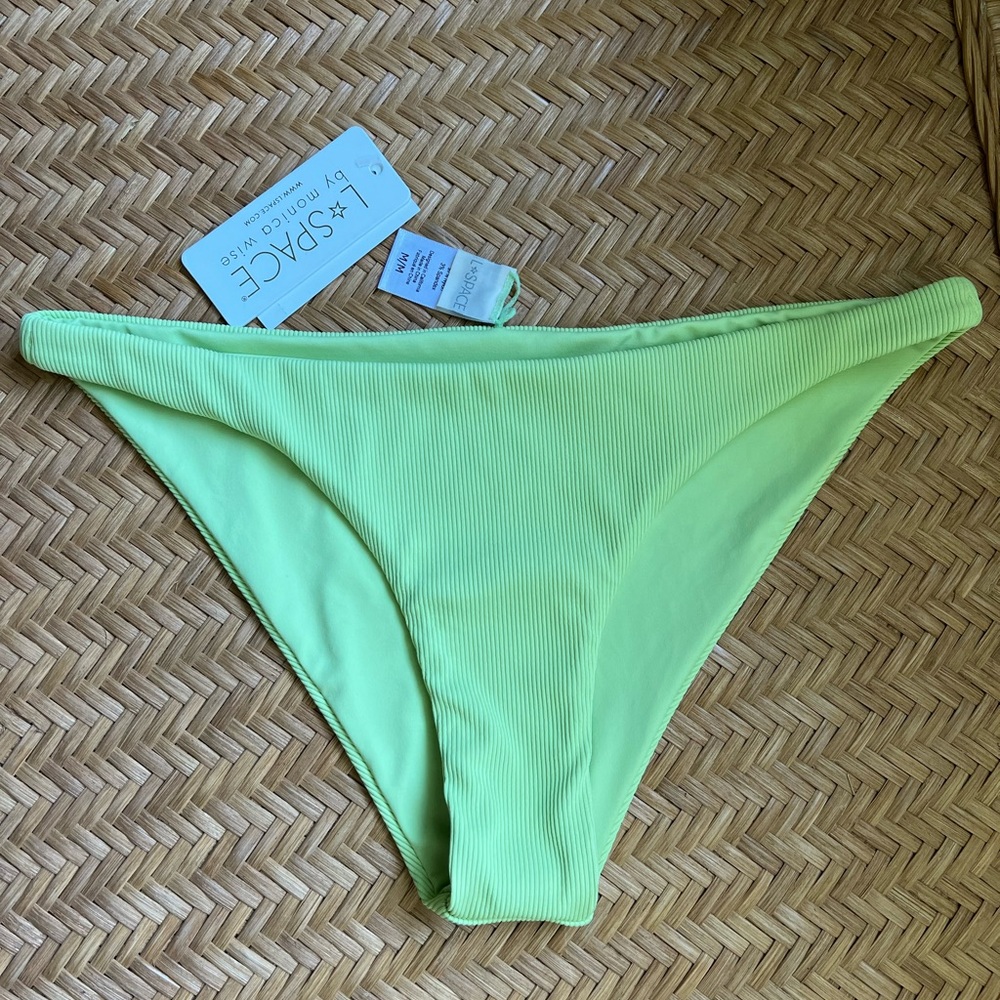 L*Space 'Camacho' Light Green Rib Knit Bikini Bottom - Size M